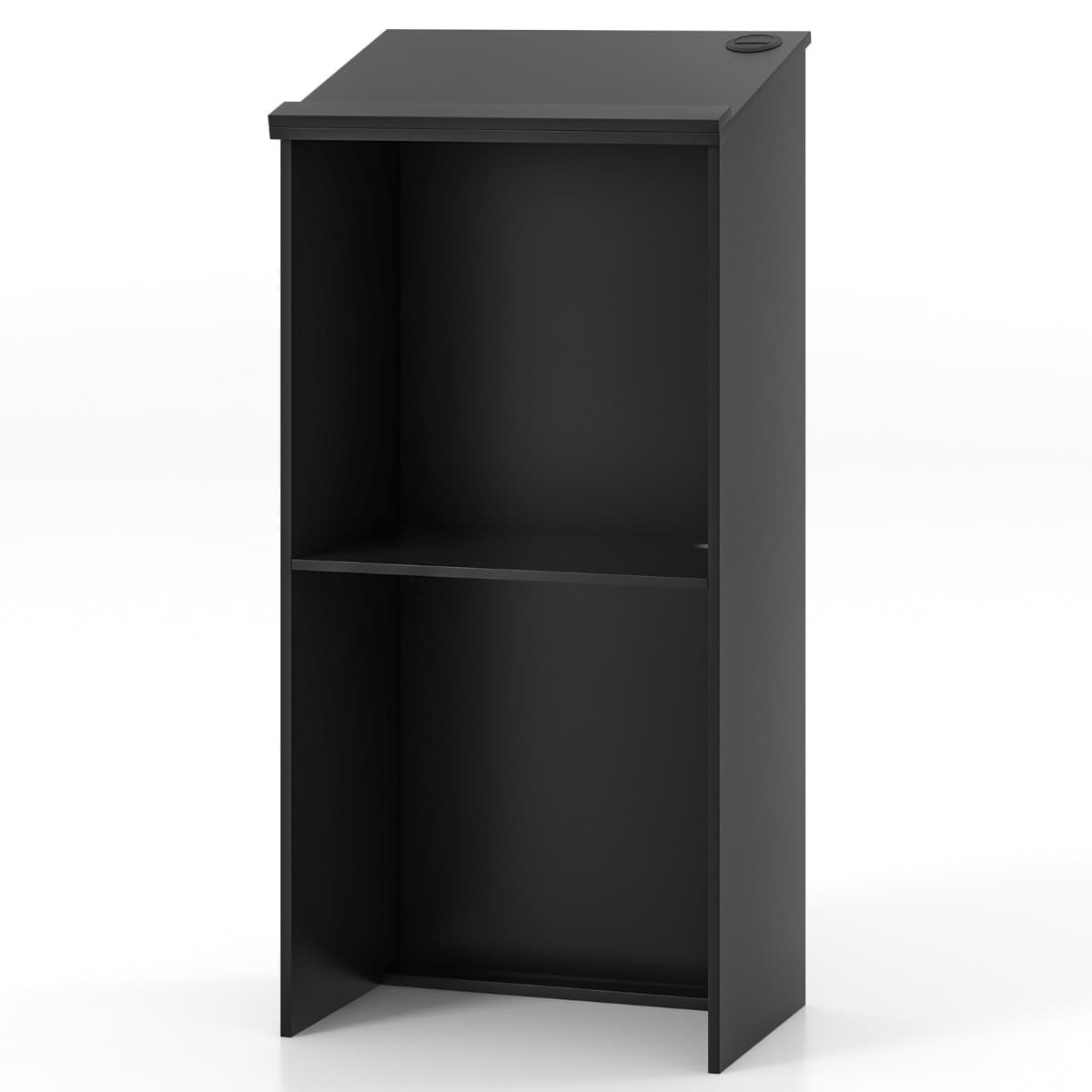 CostwayPupitre pour Podium Support D'hôtesse de 116,5 Cm avec Étagère de Rangement et Trous pour Câbles Pupitre en Bois pour Église Bureau Restaurant